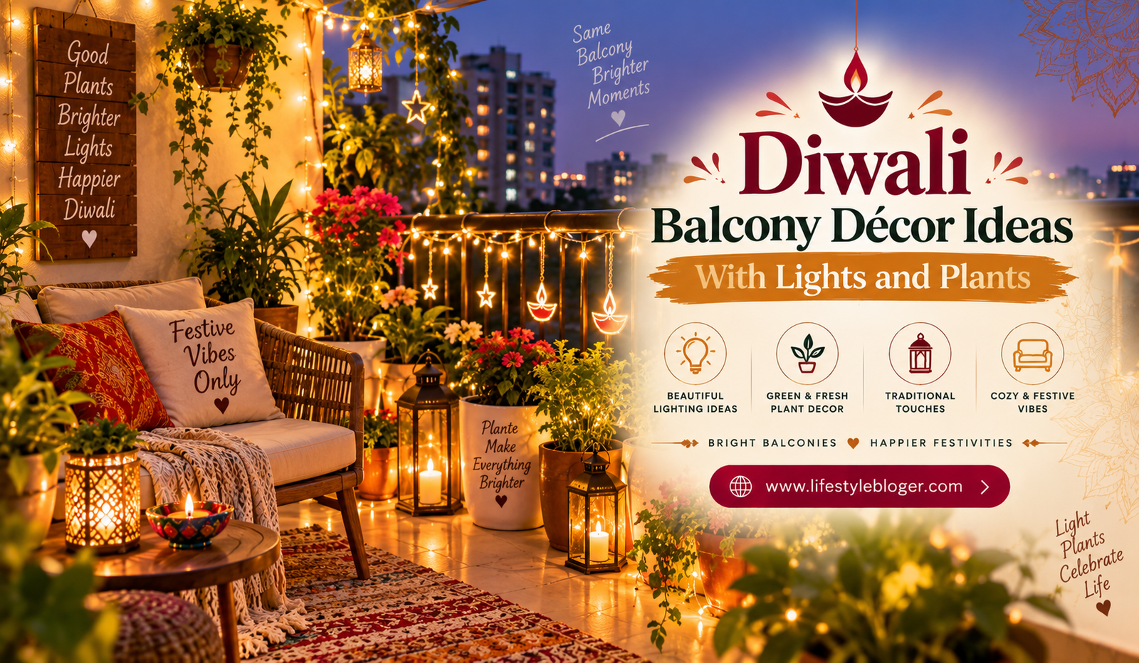 Diwali Balcony Décor Ideas With Lights and Plants